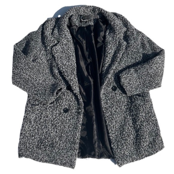 Ambiance size 3XL black and white tweeted collared button up long pea coat - Picture 3 of 7